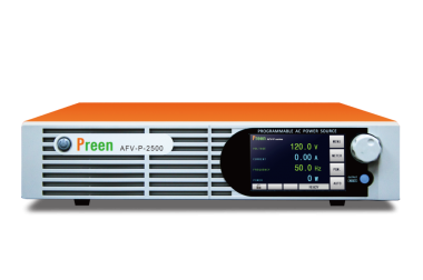 AFV-P 系列為一款可程式交流電源供應器，具有直流輸出及精準的量測功能。 此款高功率密度的交流電源具有四種輸出功率：600VA、1250VA、2500VA 與 5000VA，失真 (THD) 最低達 <0.3%，提供純淨的交流電源給待測物。